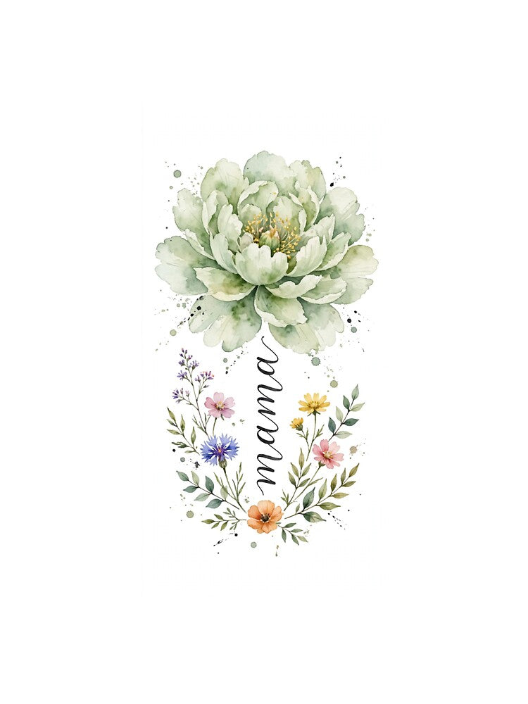 Mama Floral Watercolor - Sage Green Peony Wildflower Gift by Mittu96