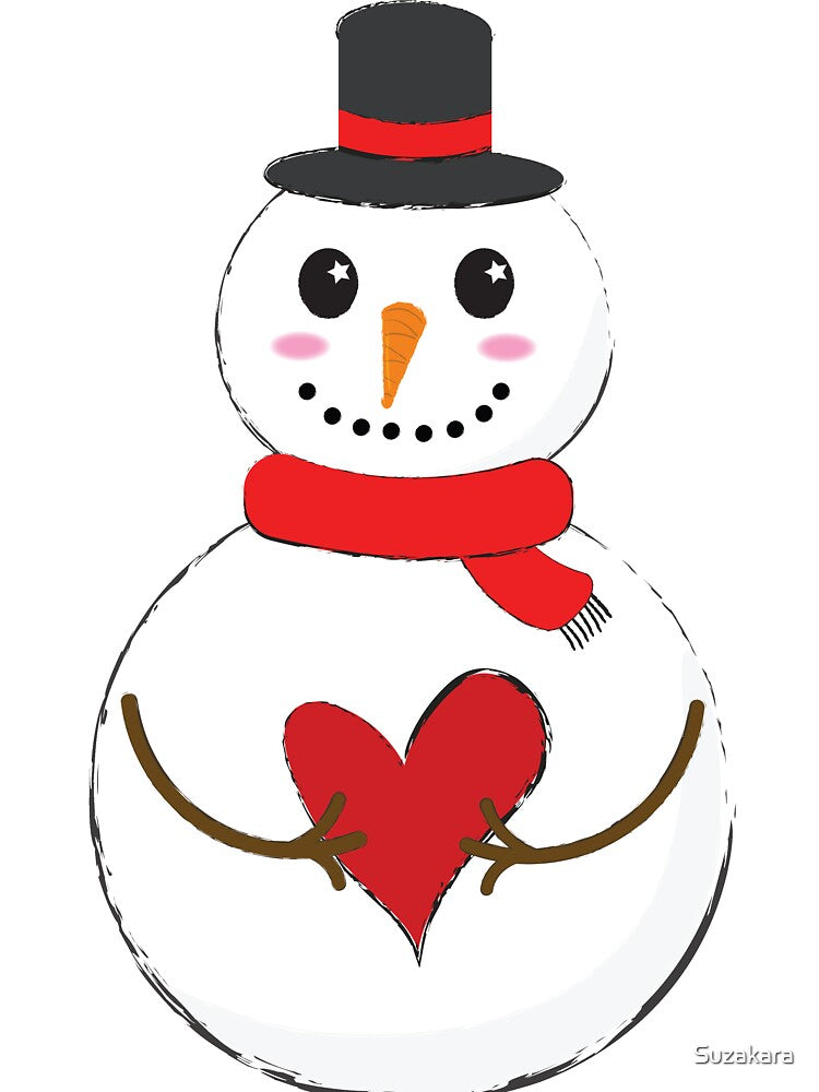 Snowman holding heart with hat and scarf by Suzakara Designs