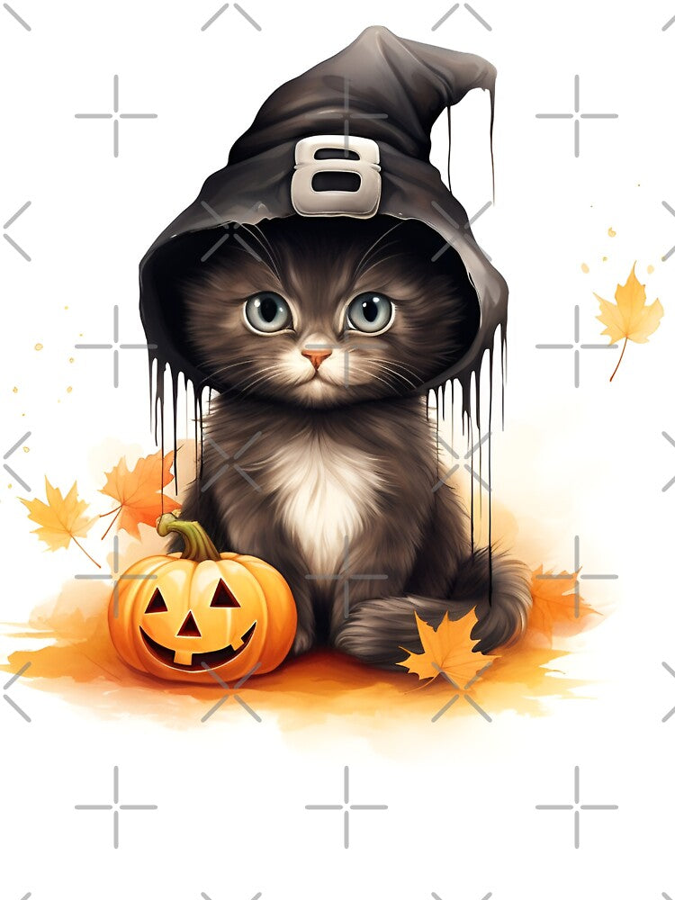 cute black cat and pumpkin halloween print by dcrc