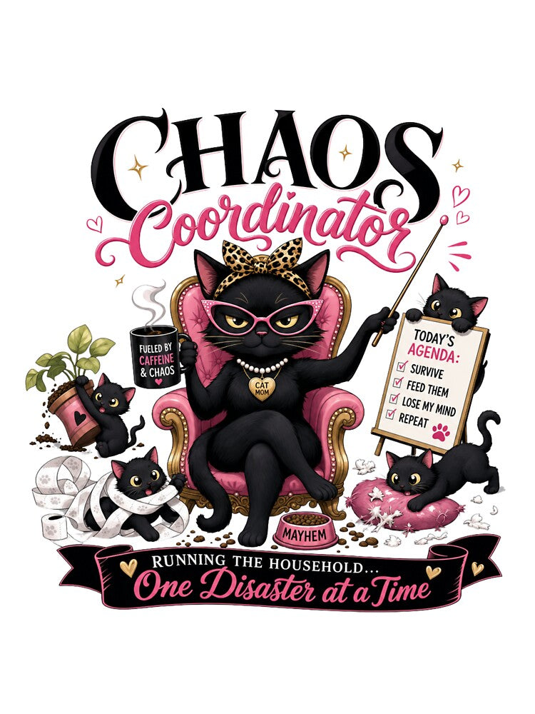 Chaos Coordinator Black Cat Mom Funny Kawaii T-Shirt by Ashley critters