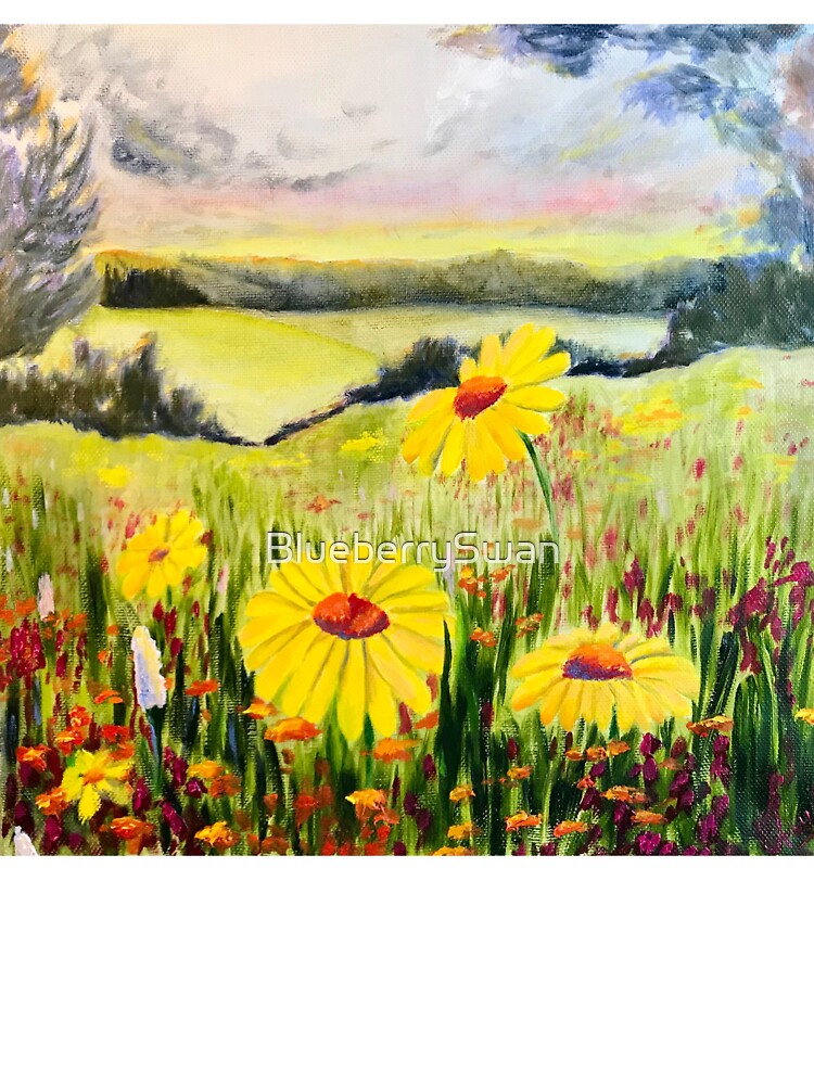 WILDFLOWERS AT SUNSET | Original Oil Painting by Svetlana Shavrina | Floral Landscape by BlueberrySwan