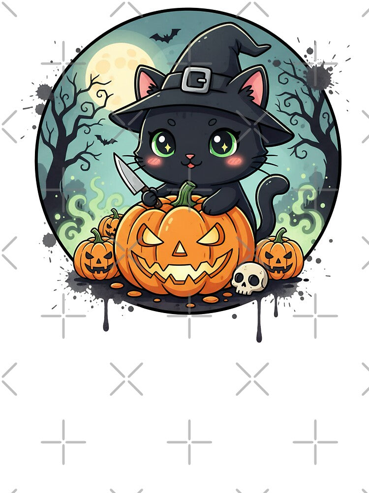 Cute Black Cat Halloween, Cute Kawaii by graphic-genie