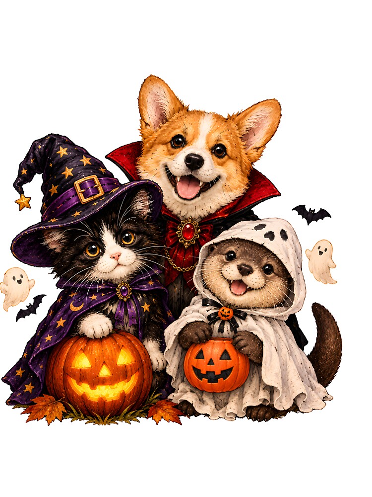 Cute Halloween Corgi Cat and Otter Spooky Season Costumes by RoyesButler
