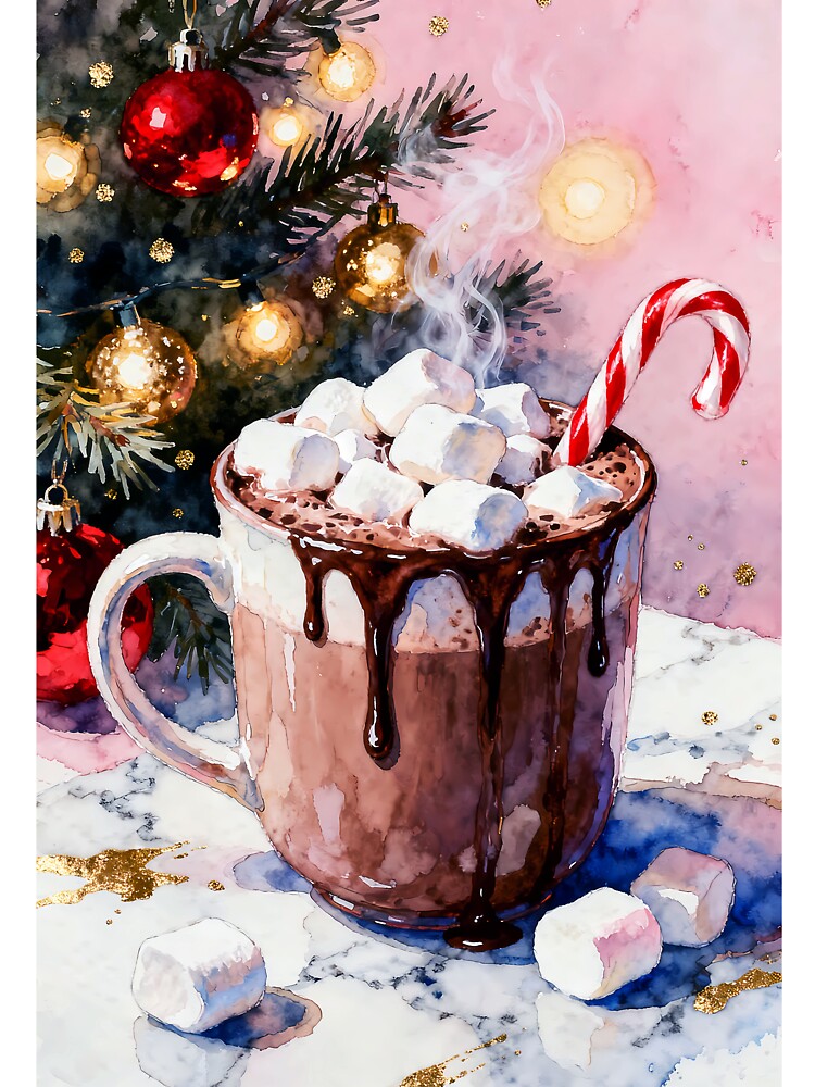 Christmas Hot Chocolate Print with Marshmallows by soulfulpalette