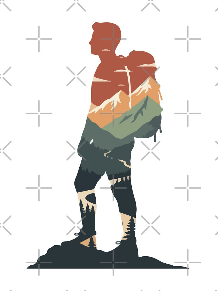 Double Exposure Hiker Silhouette | Mountain Landscape Adventure Art by stylishdzign