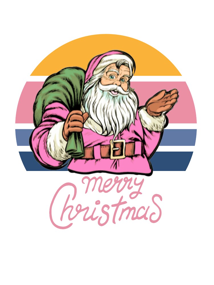Retro Vintage Pink Santa Claus Merry Christmas Sunset by gillys