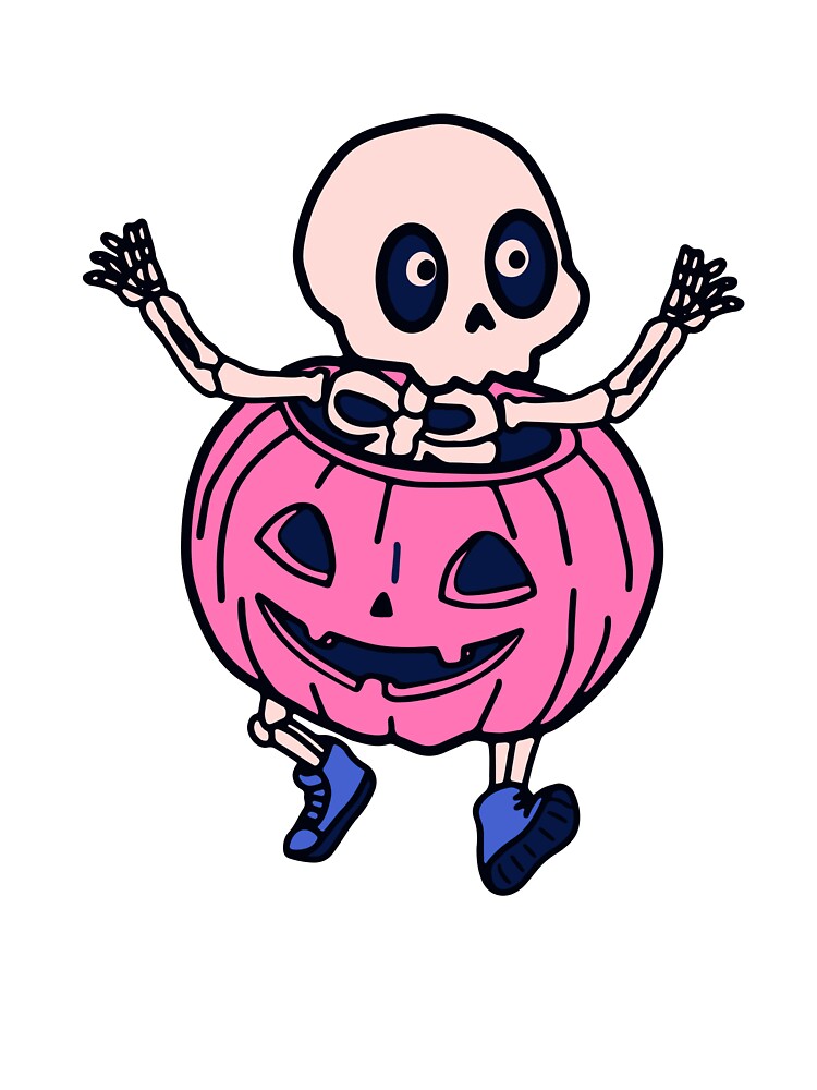 Cute Skeleton in Pumpkin Halloween Illustration by Horrify