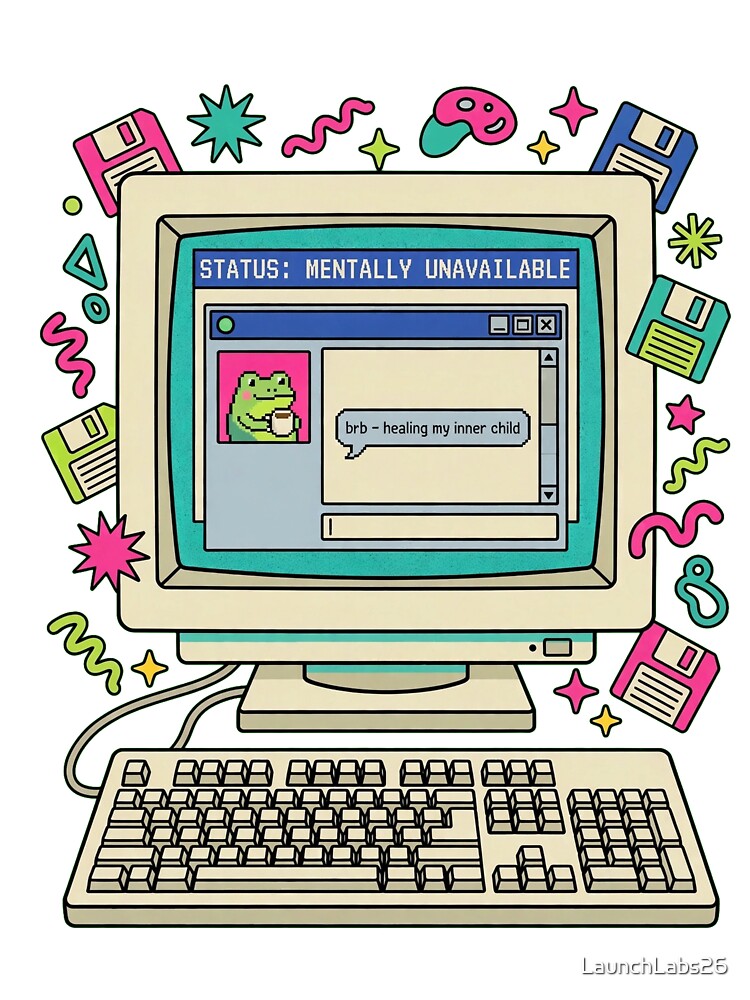 STATUS: Mentally Unavailable - Retro 90s Computer Frog by LaunchLabs26