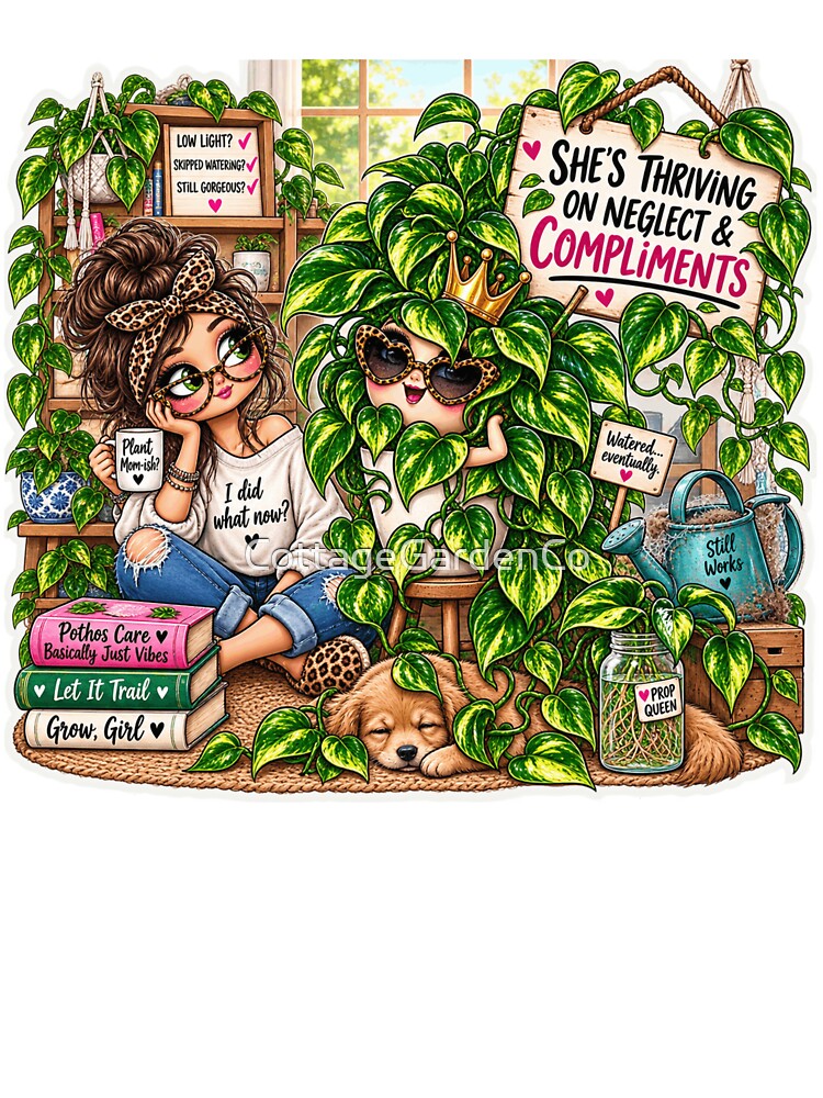 She’s Thriving on Neglect and Compliments – Funny Pothos Plant Mom by CottageGardenCo