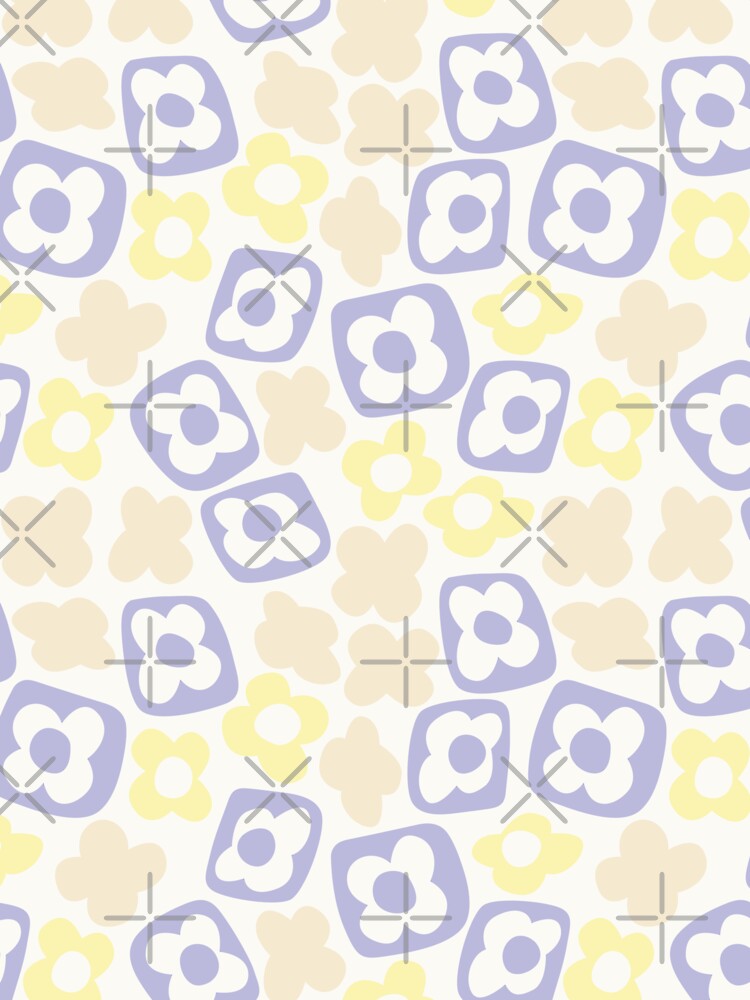 BOHO BOXY MODERN FLOWER PATTERN PASTEL YELLOW BEIGE LILAC by blomastudios