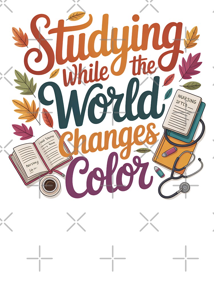 Studying While the World Changes Color – Autumn Study Cozy Fall Student Book Lover by CuteDesignables