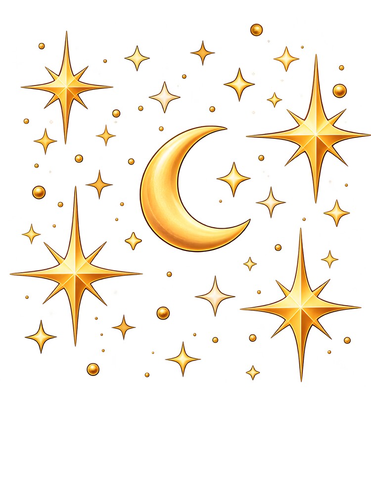 Golden Crescent Moon and Sparkling Stars by TinyWeird