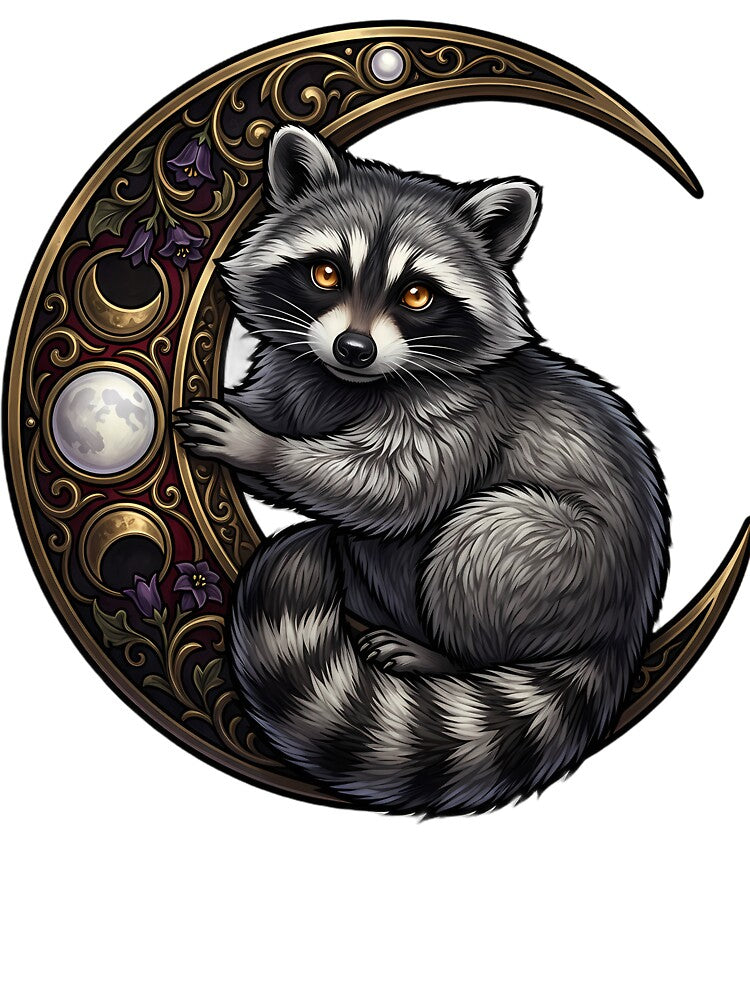 Gothic Fluffy Raccoon Carved Brass Harvest Crescent by IllumeInk