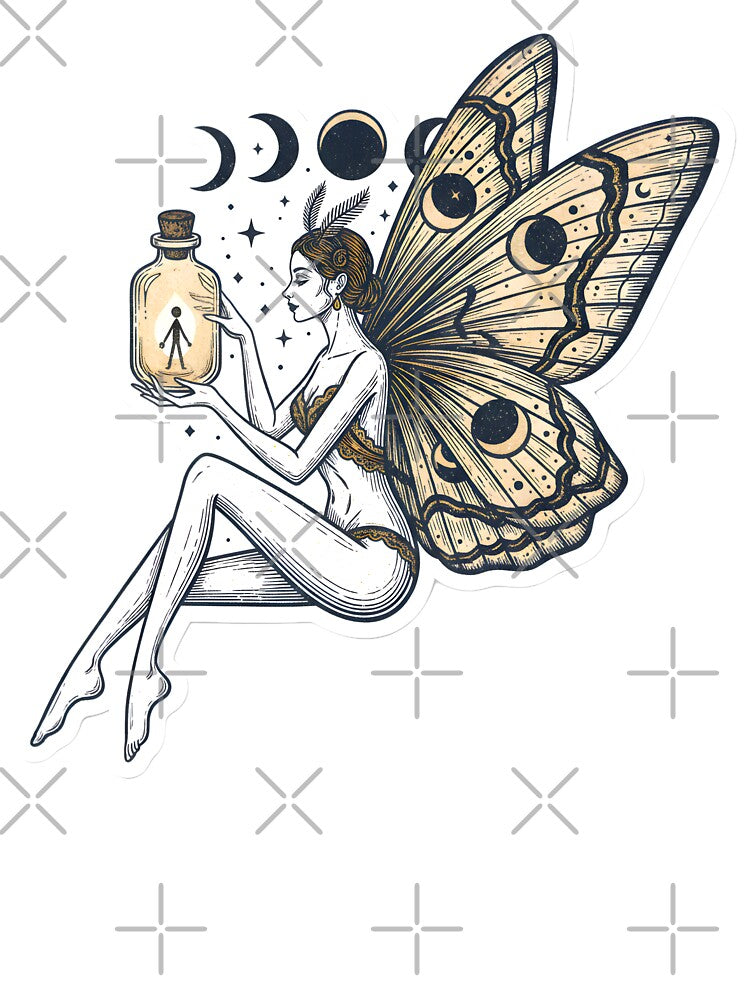 Vintage CottageGoth Lunar Moth Apothecary Dark Academia Aesthetic Gold & Charcoal by StickyGuys