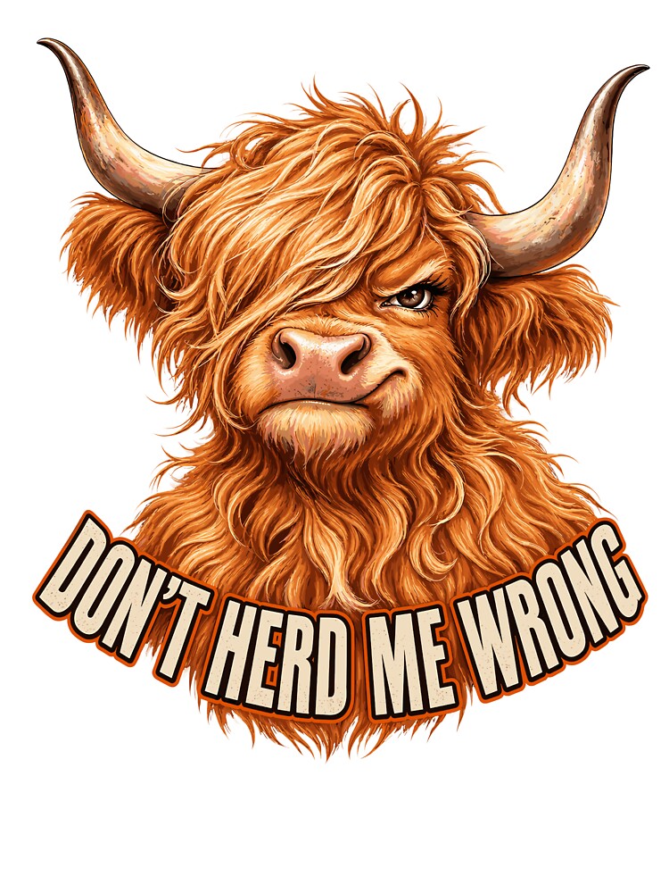 Don't Herd Me Wrong Grumpy Fluffy Highland Cow Funny Sarcastic Cattle by ZIGLWORKS