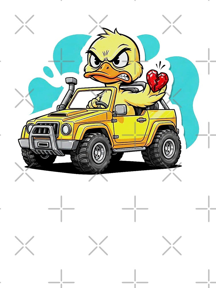 Angry Duck Driving Offroad Car with Broken Heart – Funny Cartoon by melisagaras88