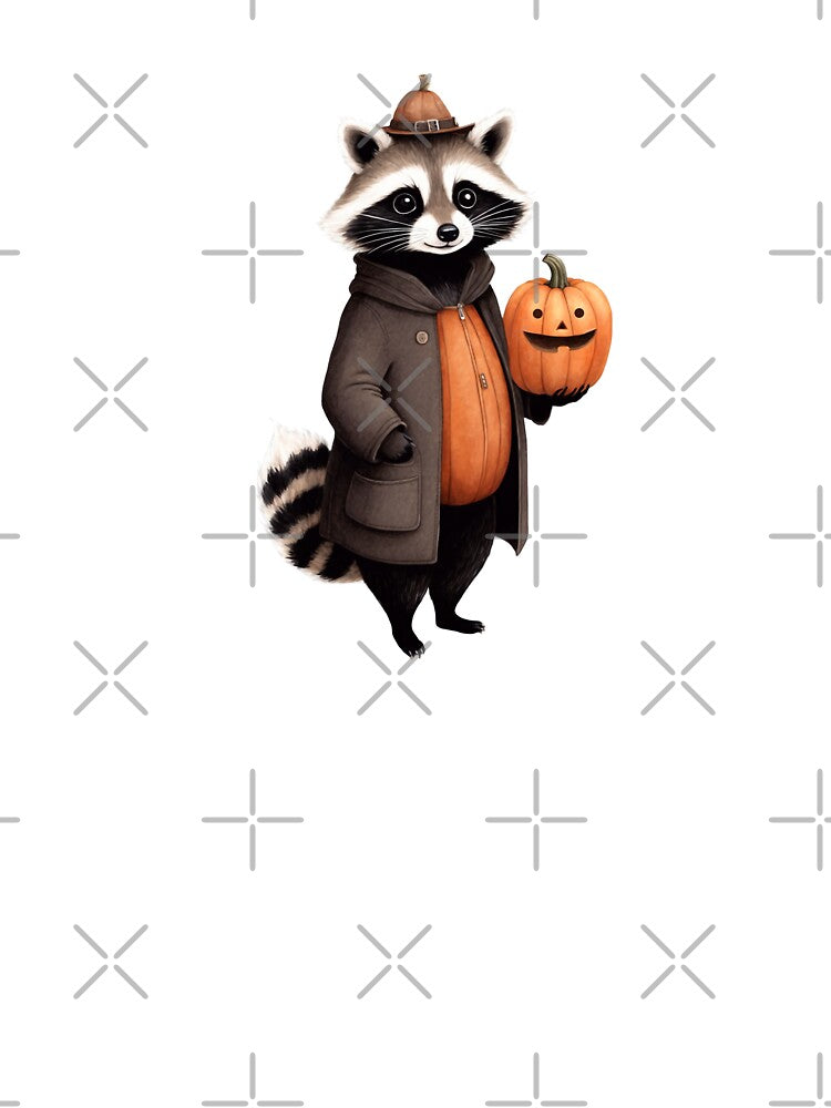 Stylish Watercolor Raccoon Character With Pumpkin by Victoria Riabov