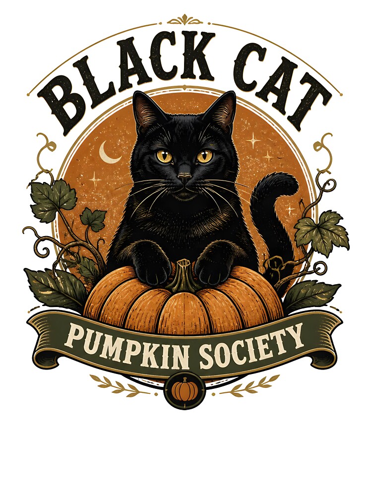 BLACK CAT PUMPKIN SOCIETY Pumpkin Society Halloween Vintage Screen Print by OliviaHayesArt