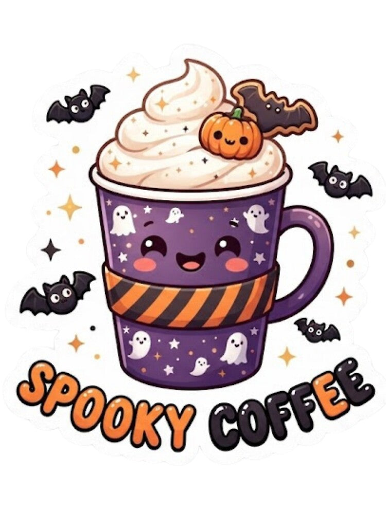 Spooky Coffee Halloween Sticker – Cute Coffee Cup by lailakhalaf