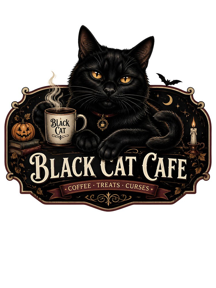 Haunted Cafe Cat Gothic Storybook Poster Halloween by RoyesButler