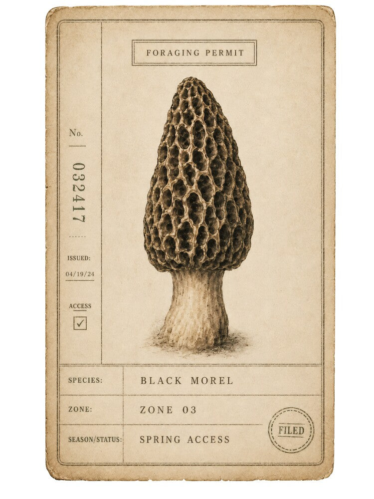 Morel Foraging Permit Vintage Mushroom Art by Ombrya