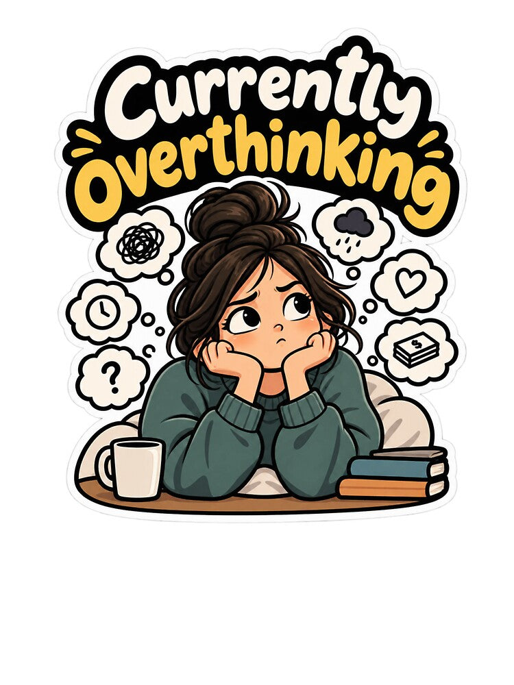 Currently Overthinking – Funny Relatable Overthinking Sticker by Pixel & Ponder