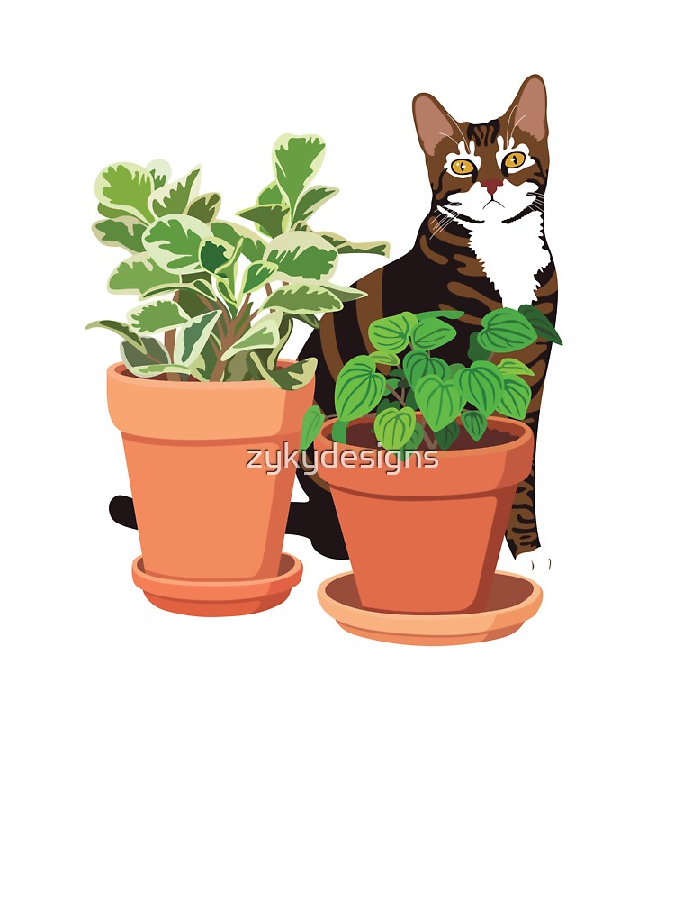 Cat with Potted Plants by zykydesigns