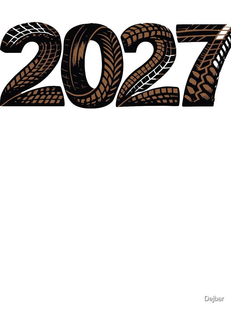Bold illustrative numbers '2027' formed from tire tread and rubber texture, evoking automotive travel, road journey and New Year concept with rugged by Dejbar