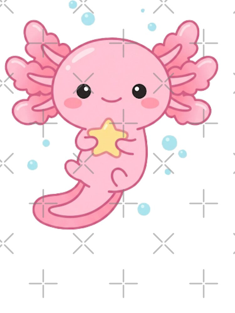 Cute Kawaii Pink Axolotl Hugging Star by NeonNerd Studio