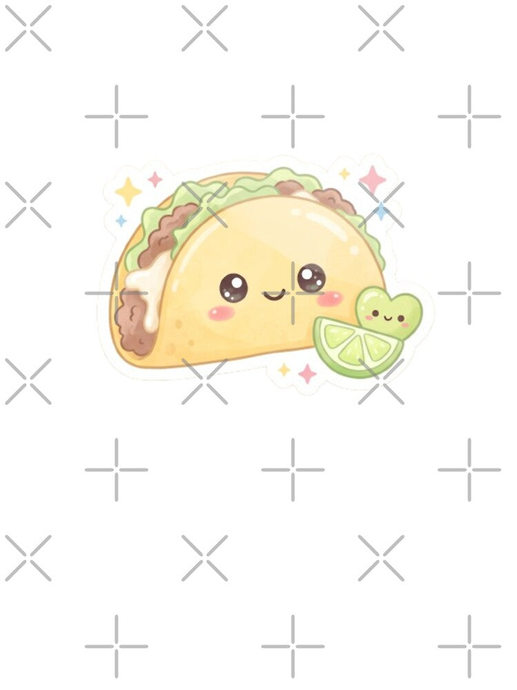 Cute Taco Sticker | Kawaii Smiling Taco with Lime Heart & Sparkles by DmaarGroup