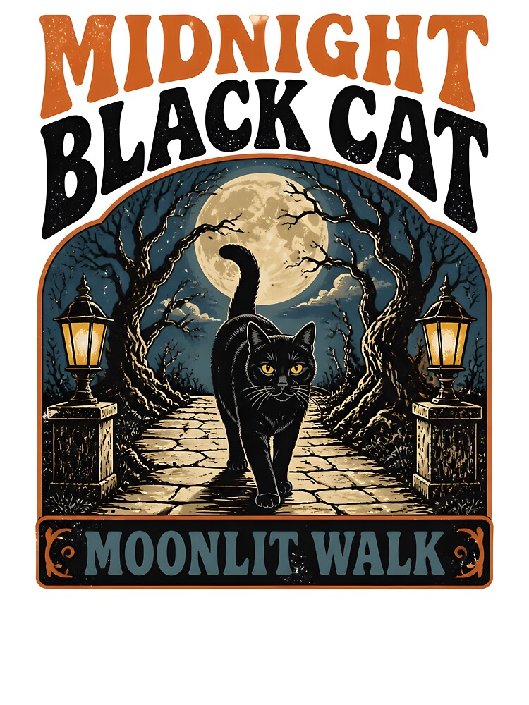 Midnight Black Cat Moonlit Walk Retro Halloween by RoyesButler