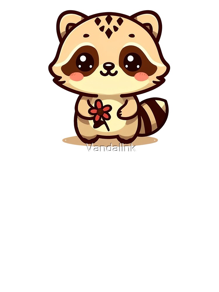 Cute Raccoon Holding Flower – Adorable Kawaii Animal Illustration by Vandallnk