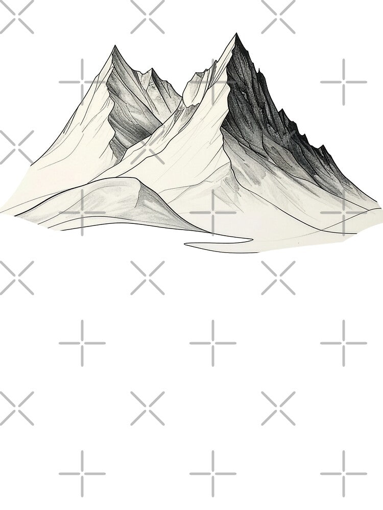 Monochrome mountain pencil sketch minimalist peaks black white graphite nature wall art decor by icemanphotos