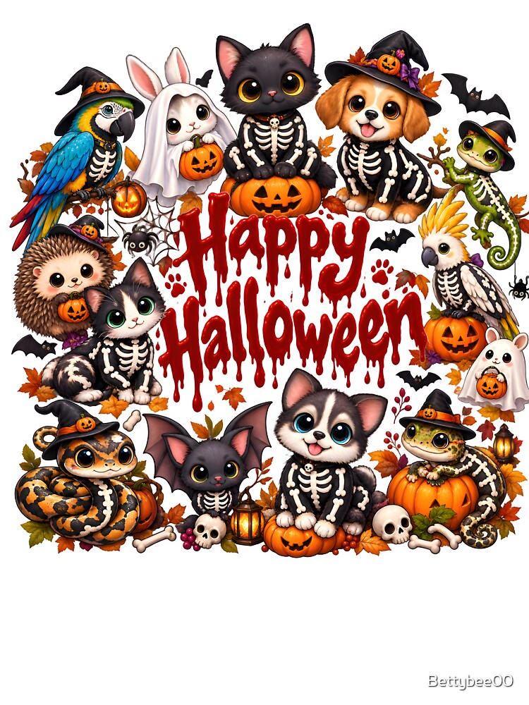 Happy Halloween Cute Animal Skeletons – Kawaii Veterinary Halloween by Bettybee00