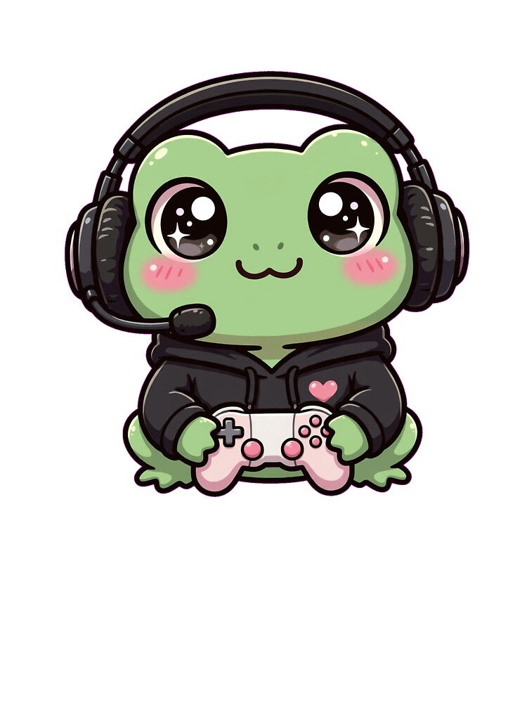 Cute Frog Gamer With Headset - Kawaii Lo-Fi Frog - Cozy Gaming Frog by Petringo