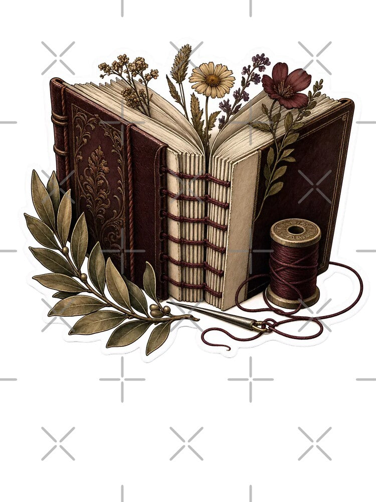 Dark Academia Bookbinding Craft Leather Bound Book Pressed Flower Bookish Emblem by StickyGuys