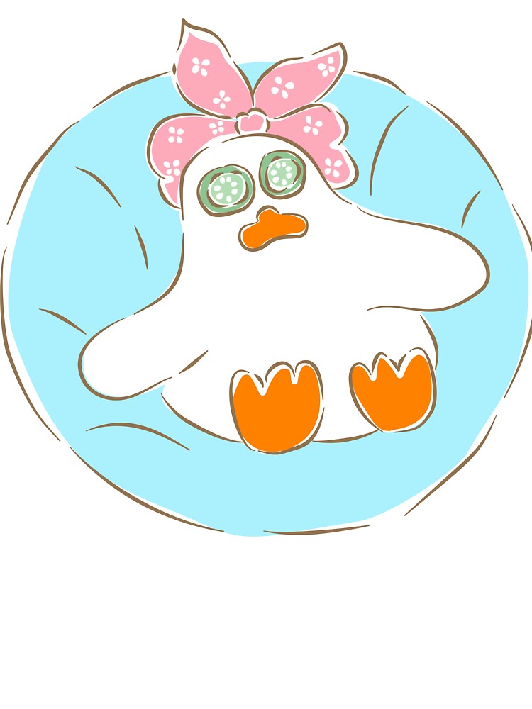 Cute white duck relaxing on blue swim ring by Pe.peach