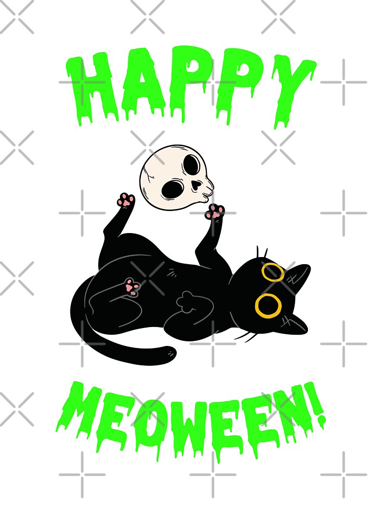 Happy Meoween! Black Cat with a Skull| Happy Halloween 2022 by Artventurous