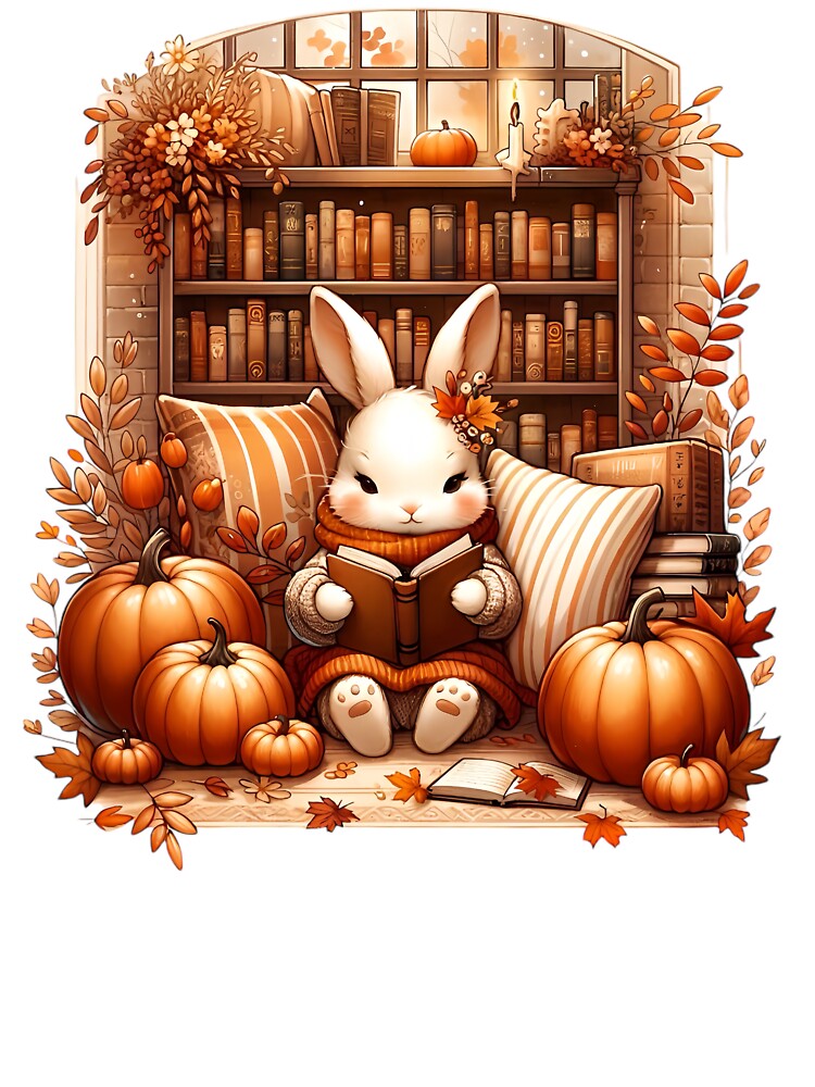 Cozy Autumn Rabbit: Fall Reading Nook by FlickerFrogByBO