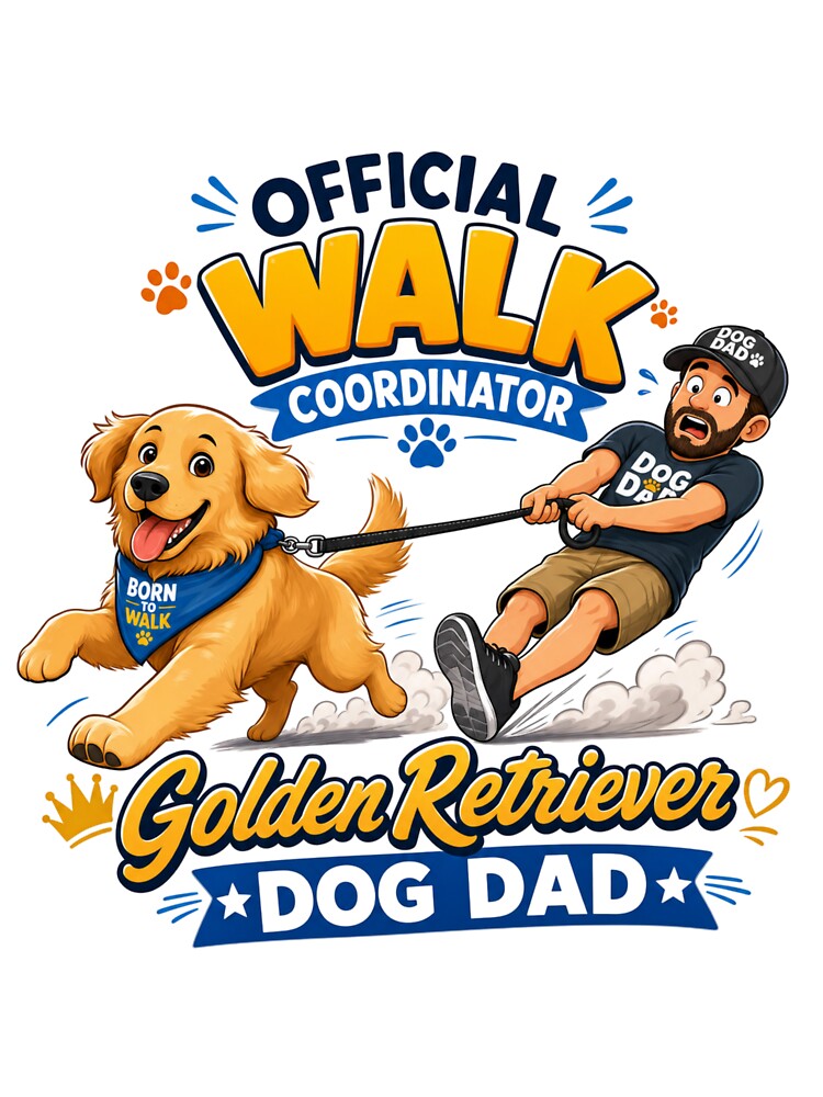 Official Walk Coordinator Golden Retriever Dog Dad Funny T-Shirt by Ashley critters