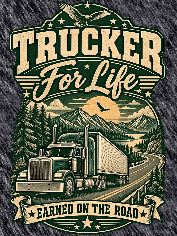 Trucker For Life Earned On The Road Vintage Graphic by Haque Designs