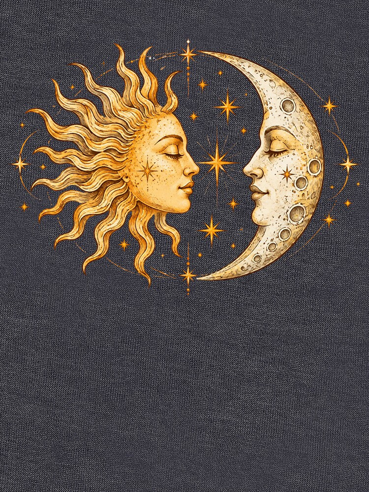 Vintage Celestial Sun and Moon Mystical Engraving Art by wecrea
