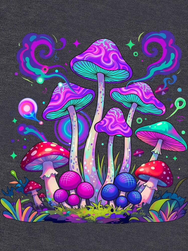 Psychedelic Mushroom Neon Trippy Art by GoGreenlove