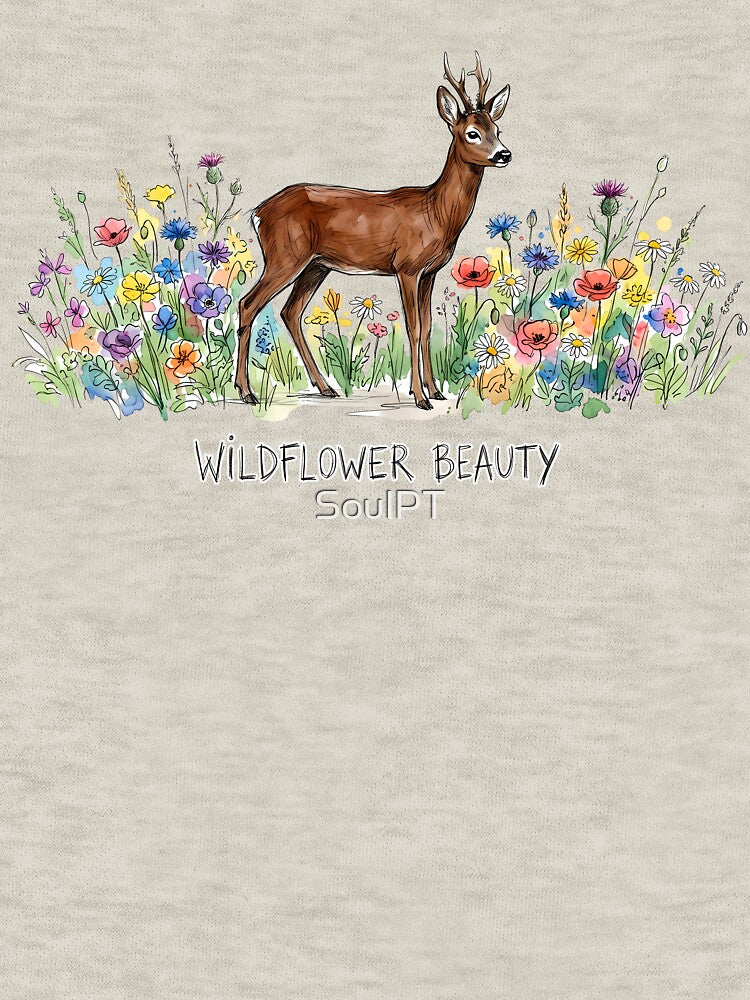 Wildflower Beauty: Cute Deer in Meadow Watercolor Art by SoulPT