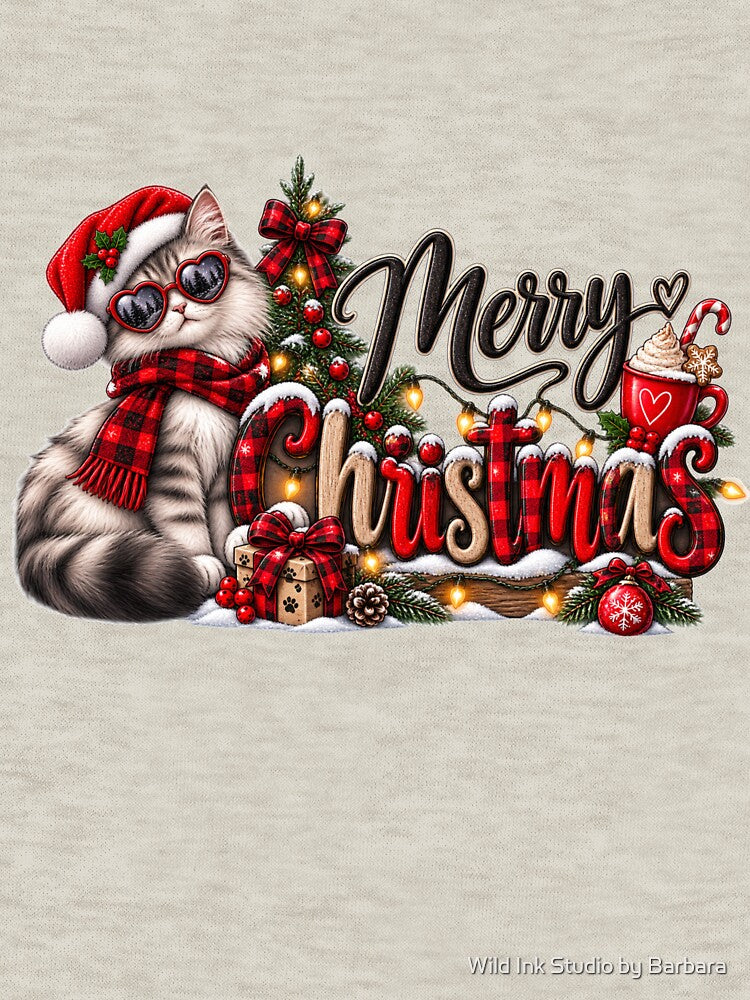 Cute Christmas Cat Cozy Holiday Design by Wild Ink Studio by Barbara