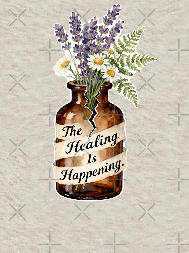Healing Journey - The Healing Is Happening, Cracked Apothecary Bottle Lavender Watercolor Mental Health by Ideeplyfeltit