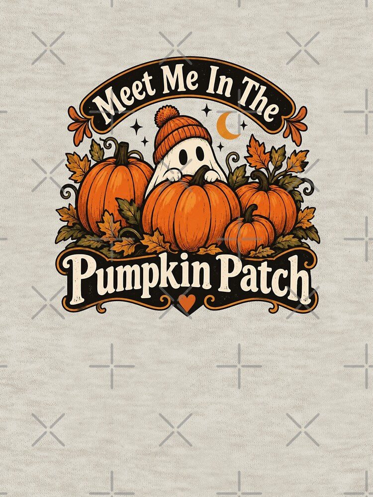 Meet Me In The Pumpkin Patch – Vintage Ghost & Pumpkin Halloween Design by Sanika arts