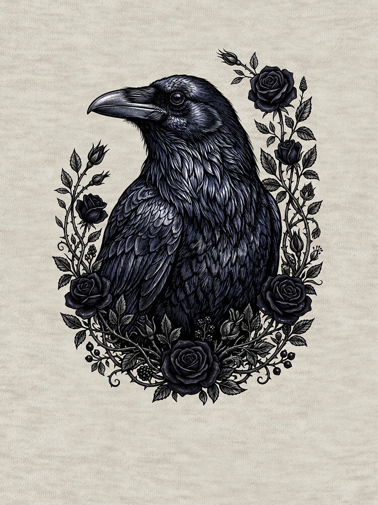 Vintage Raven Black Rose Gothic Botanical Art by Ortsas