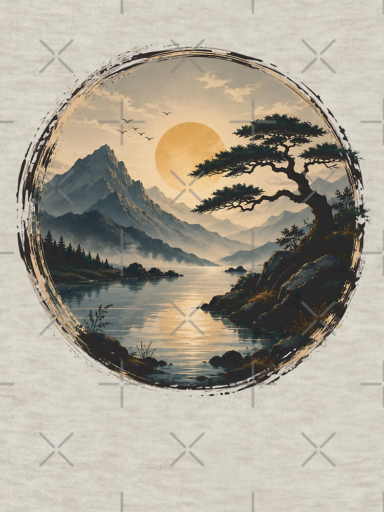 Serene Mountain Lake Landscape Premium Mindfulness Nature T-Shirt by dytf79