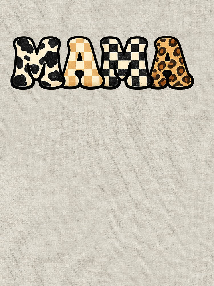 MAMA T-Shirt, Trendy Mama Cow Print Checkered Leopard Pattern Gift, Stylish Mom Life Graphic Tee for Mothers Day Mom Outfit by Azulinyo